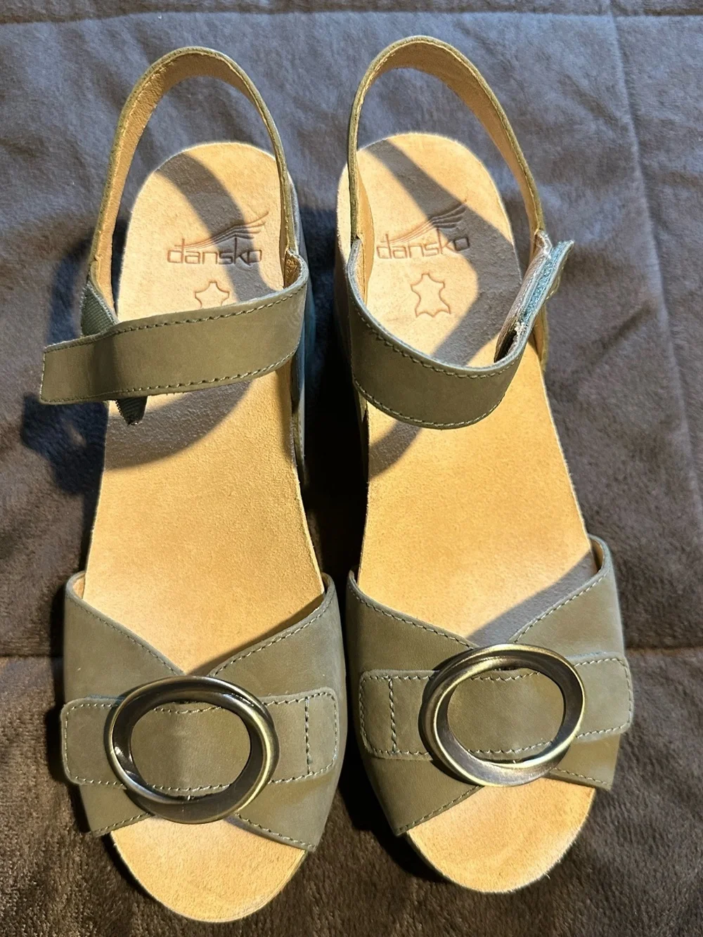 Dansko Stella Nubuck Suede Buckle Hardware Wedge Sandals New